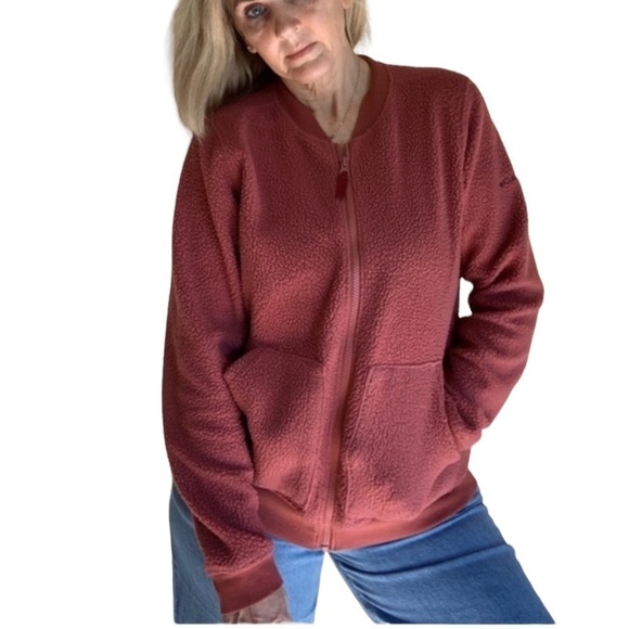 Columbia Feeling Frosty Rust Full Zip Sherpa Fleece Bomber Jacket Pockets Medium - Picture 1 of 15